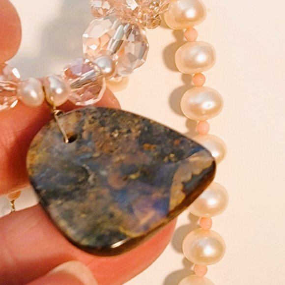 Pearls & Crystals Jewelry with Cultured Pearls Aussy Opal Angel Skin Coral - Picture 2 of 7